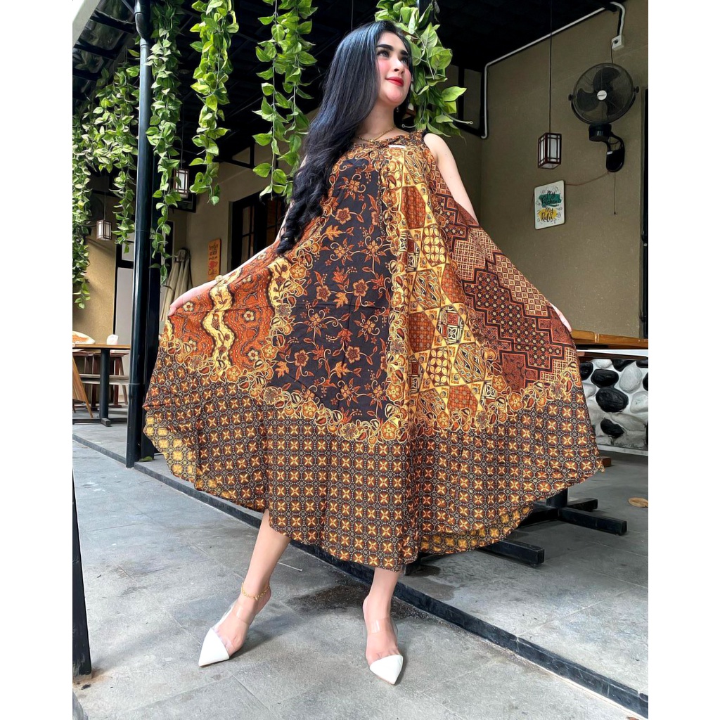 BATIK WANITA KEKINIAN DASTER DRESS RAYON YUKENSI PAYUNG JUMBO SOGAN MONOCROM BUMIL MURAH ADEM