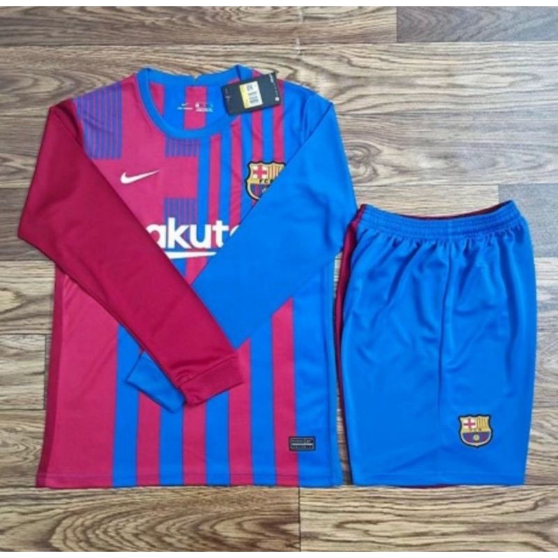 Stelan Setelan Jersey Kaos Baju Bola Barca Barcelona Home Longsleeve Lengan Panjang LS Set 2021 2022