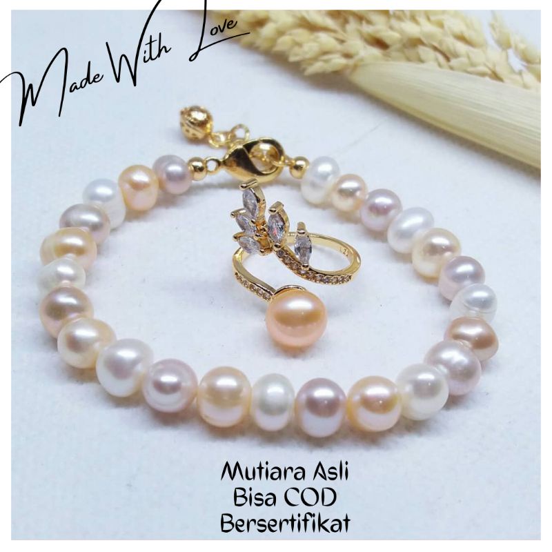 Set Gelang Cincin Mutiara Asli Lombok Bersertifikat | Mutiara Air Tawar Asli Lombok Bersertifikat