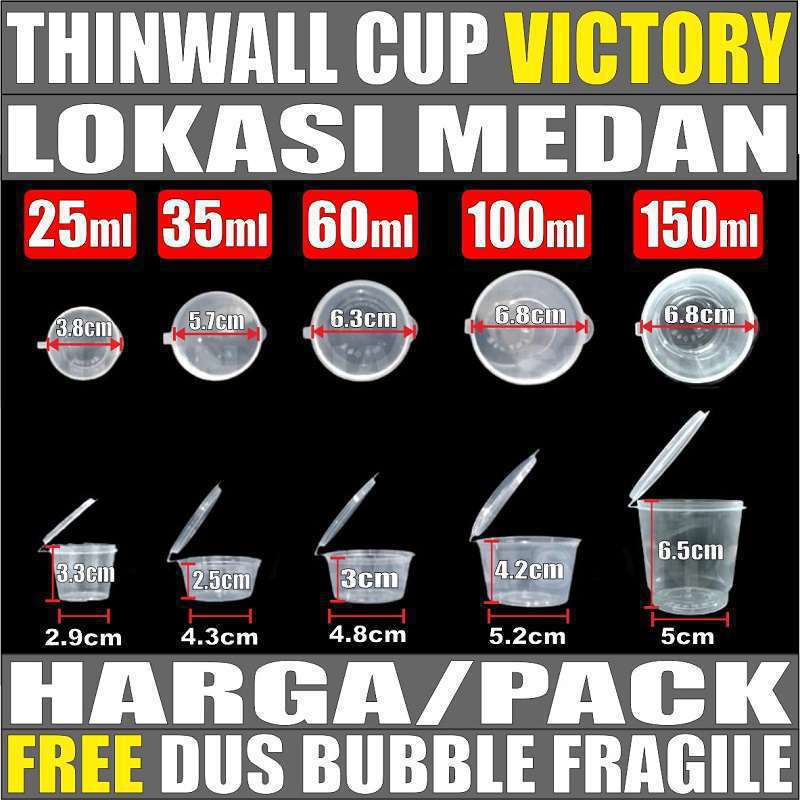 Thinwall Cup 25ml 35ml 60ml 100ml 150ml Pack Bulat Cup Sambel n Cup Puding Plastik Medan