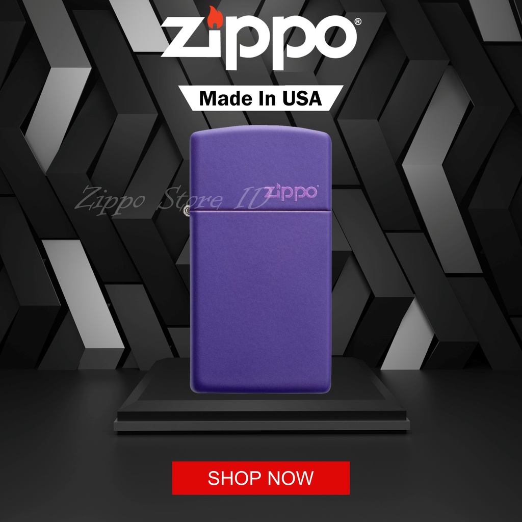 Korek Zippo Original Slim Purple Matte Zippo Logo 1637ZL Garansi Resmi USA