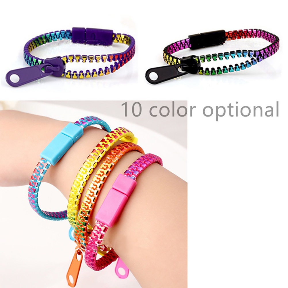Hu Hu Hu Hu Hu Alat Bantu Pasang Kacamata♡ Gelang Tangan Rantai Model Resleting Warna-Warni Untuk Pria / Wanita