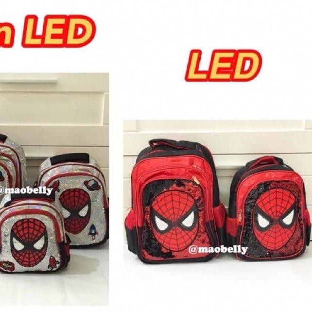 ۝ Tas Sekolah Anak Cowok / Tas Anak TK SD / Tas Sekolah Sequin Superhero LED / Tas Spiderman Batman