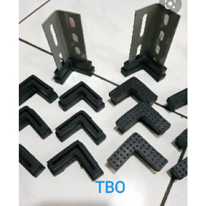 4 pcs, Alas Kaki Karet Tapak Siku Lubang, Karet Rak Besi Siku Lubang