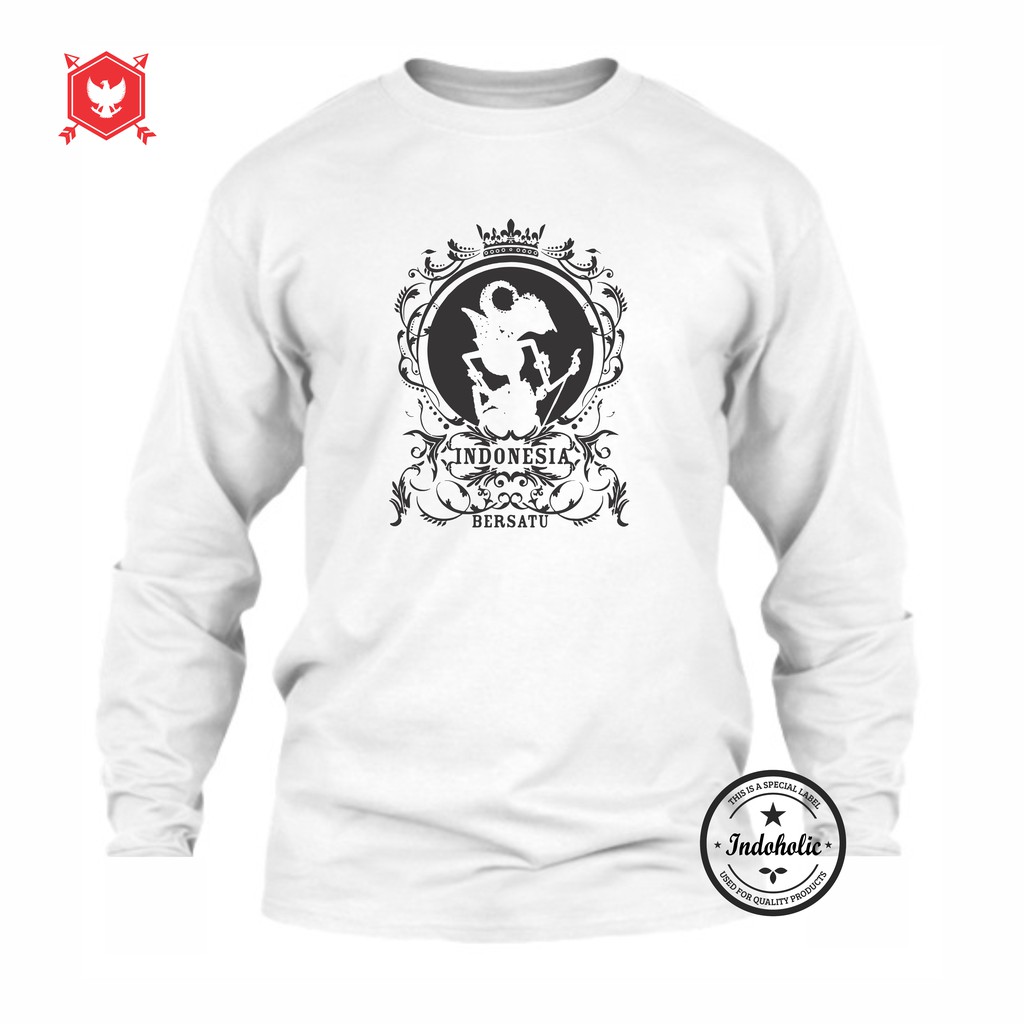 Indoholic Atasan Baju Kaos Distro Kaos Lengan Panjang Pria Wanita Combed 100% Wayang Indonesia Bersatu