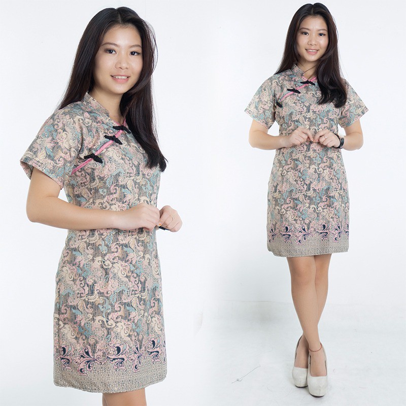 SB Collection Midi Dress Febbya Cheongsham Shortdress Batik Modern Jumbo Wanita