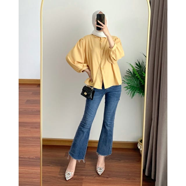 BEFAST - ZEC OOTD Wanita Kemeja DHIANA / Elze SHAKILA Batwing Shirt / Kemeja Casual Wanita / Fashion kekiniaan Remaja Wanita / Kemeja Polos Formal / Kemeja kerja/Kampus / Terlaris / Kem Lengan Karet Panjang