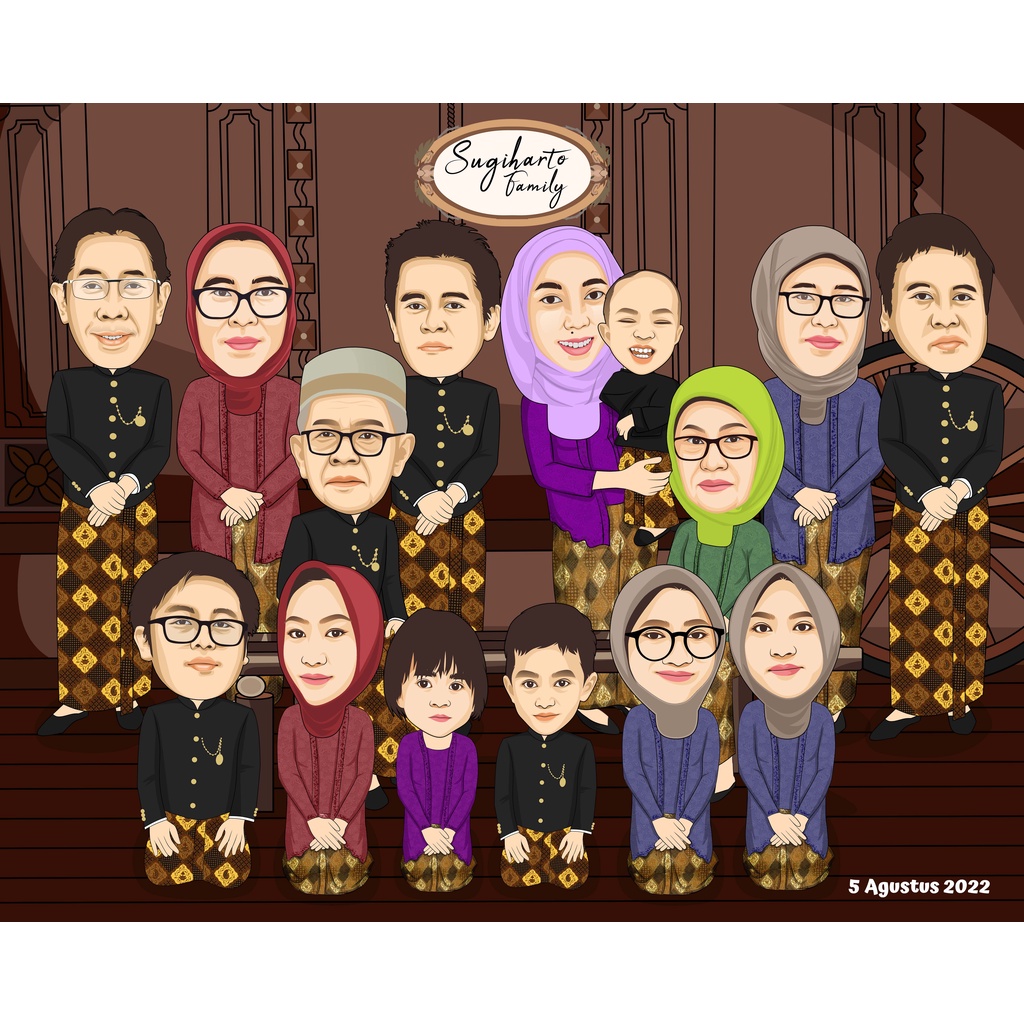 

Karikatur Digital Foto Wajah Sketsa Keluarga Custom