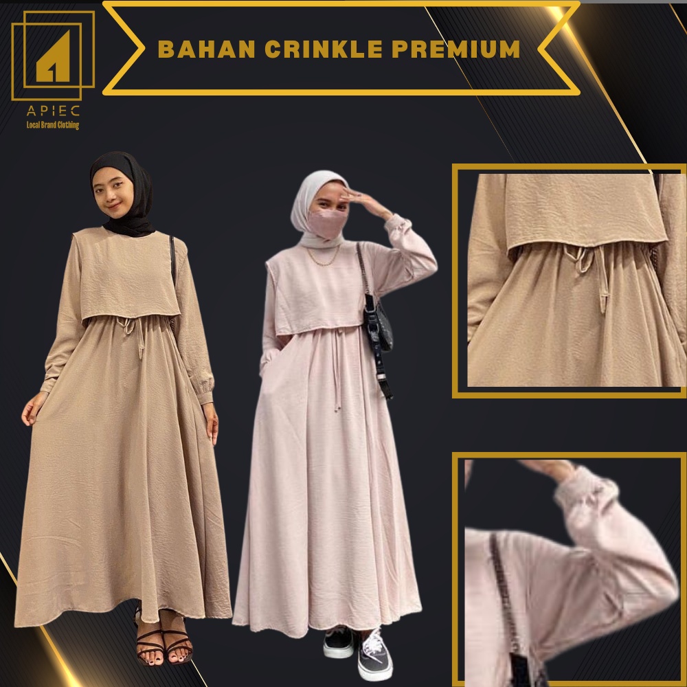 Syira Dress Gamis Perempuan Wanita Remaja Crop Top Rompi Casual Bahan Crinkle Airflow Terlaris Real 