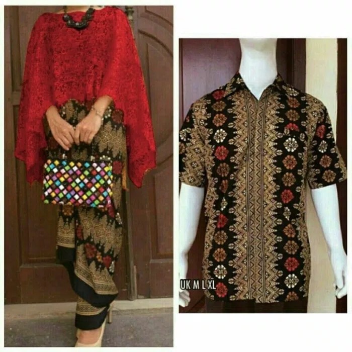 SB Collection Couple Stelan Kebaya Bianca Brukat Jumbo Rok Lilit Dan Kemeja Batik Pria