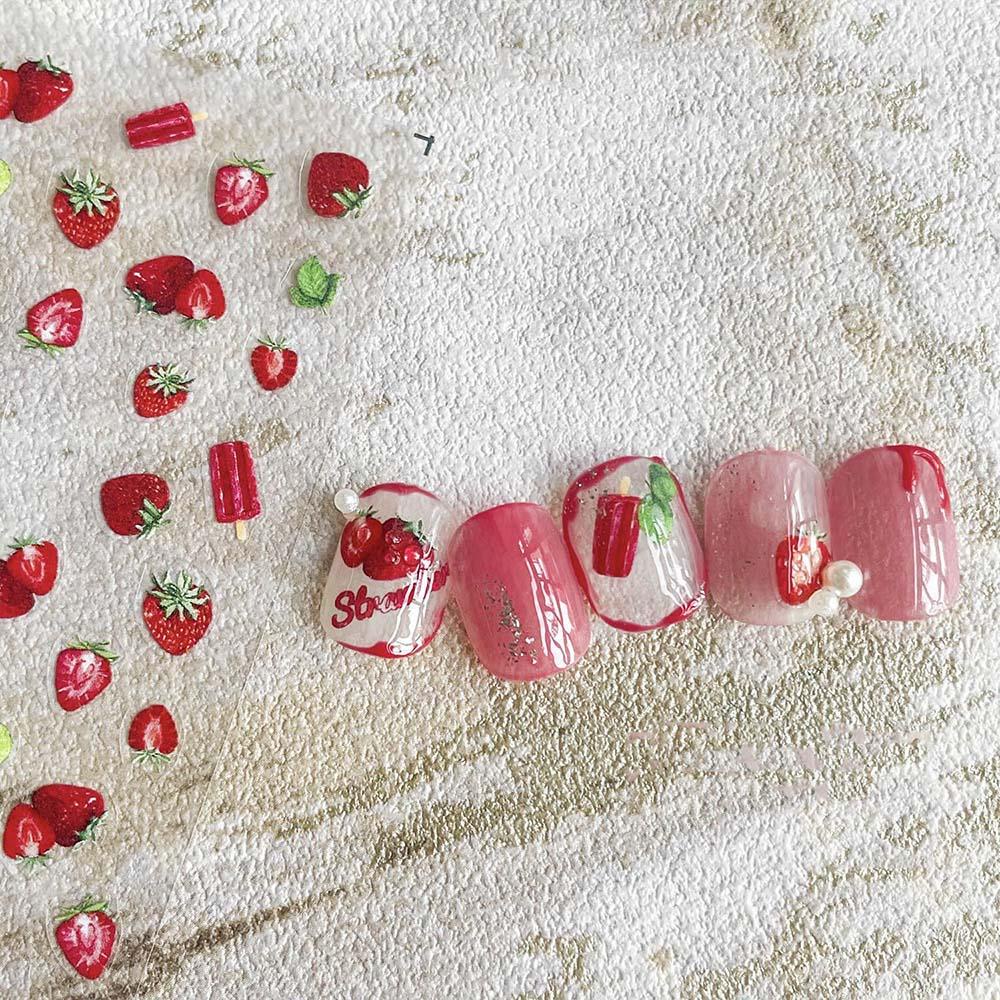 AUGUSTINA Agustin 5D Stiker Kuku Ukiran Indah Decal Strawberry Orange DIY Nail Art Desgin