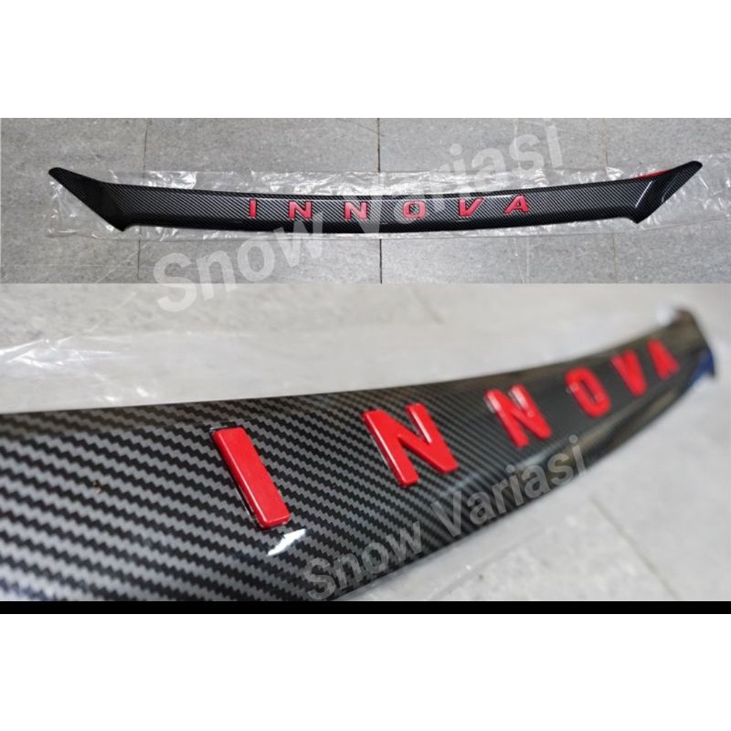 Lis kap mesin innova 2016 2020 2021 carbon glossy lis merah hood molding