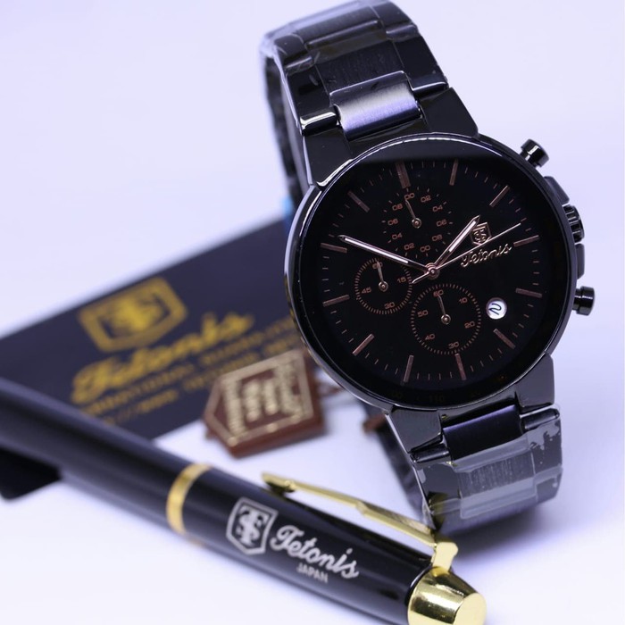 JAM TANGAN PRIA TETONIS ORIGINAL RANTAI CHRONO ON FREE BOLPEN