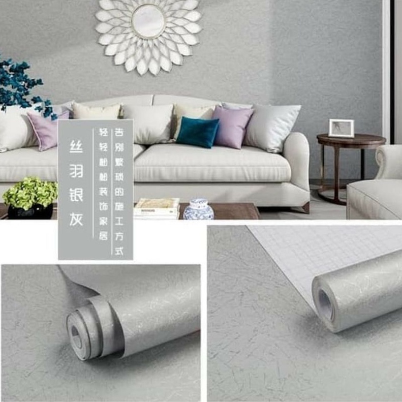Wallpaper Dinding Polos Sticker Dinding Polos Abu-abu Silver Abstrak