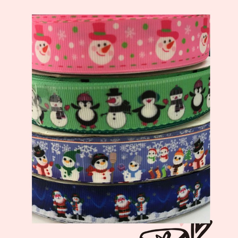 1 YARD -  PITA KADO  HAMPERS MOTIF NATAL SNOWMAN | PITA GROSGRAIN CHRISTMAS (2.2 cm)