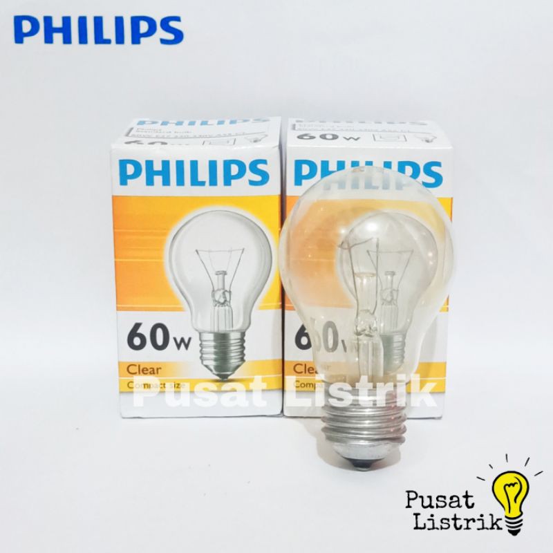 Lampu Bohlam Pijar 25watt, 60watt, 75watt Philips Lampu Pijar Clear 25w-75w