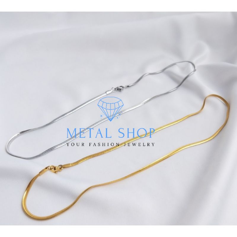 Kalung Titanium Pria Wanita Anti Karat Model Ular Gepeng