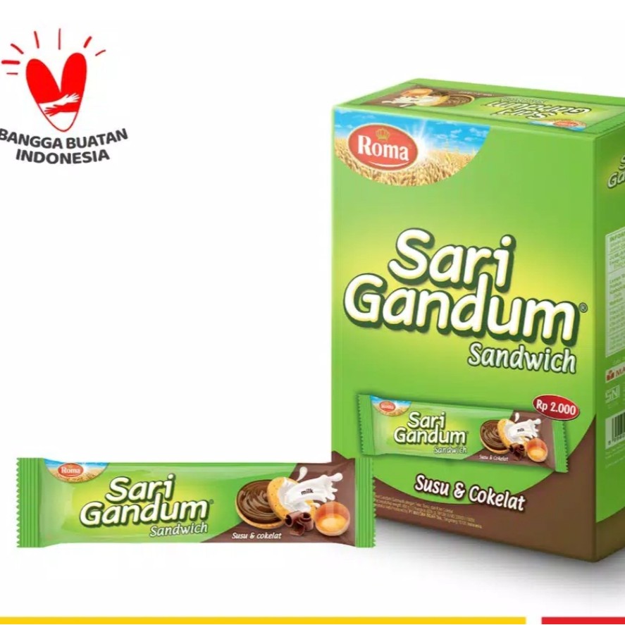 

Roma Sari Gandum Sandwich Coklat 1 pack isi 12 pcs @39g