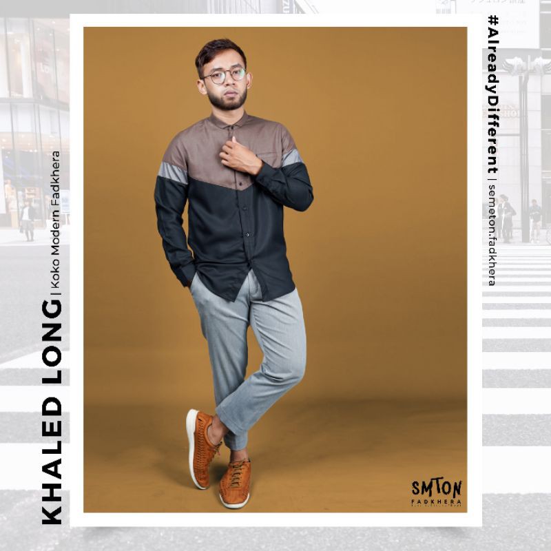 Koko Fadkhera KHALED LONG - kemeja Koko Modern Baju Koko Pria Kemeja Lengan Panjang Hitam