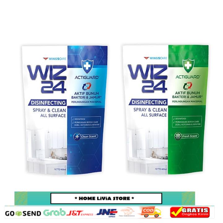 Wiz 24 Disinfectant Spray & Clean Refill Clean Scent 400 ml + Refill Fresh Scent 400 ml