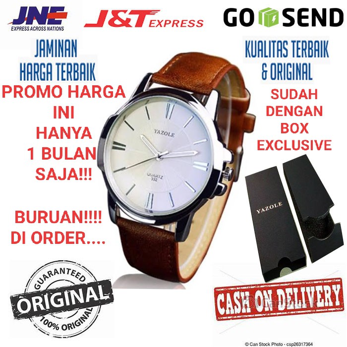 JAM TANGAN PRIA YAZOLE 332 + BOX YAZOLE ORIGINAL ANTI AIR STRAP KULIT KUALITAS TERBAIK TOP BGT