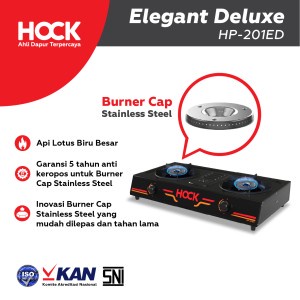 Hock Kompor Gas 2 Tungku Elegant Deluxe Burner Cap Stainless Steel Garansi HP-201ED