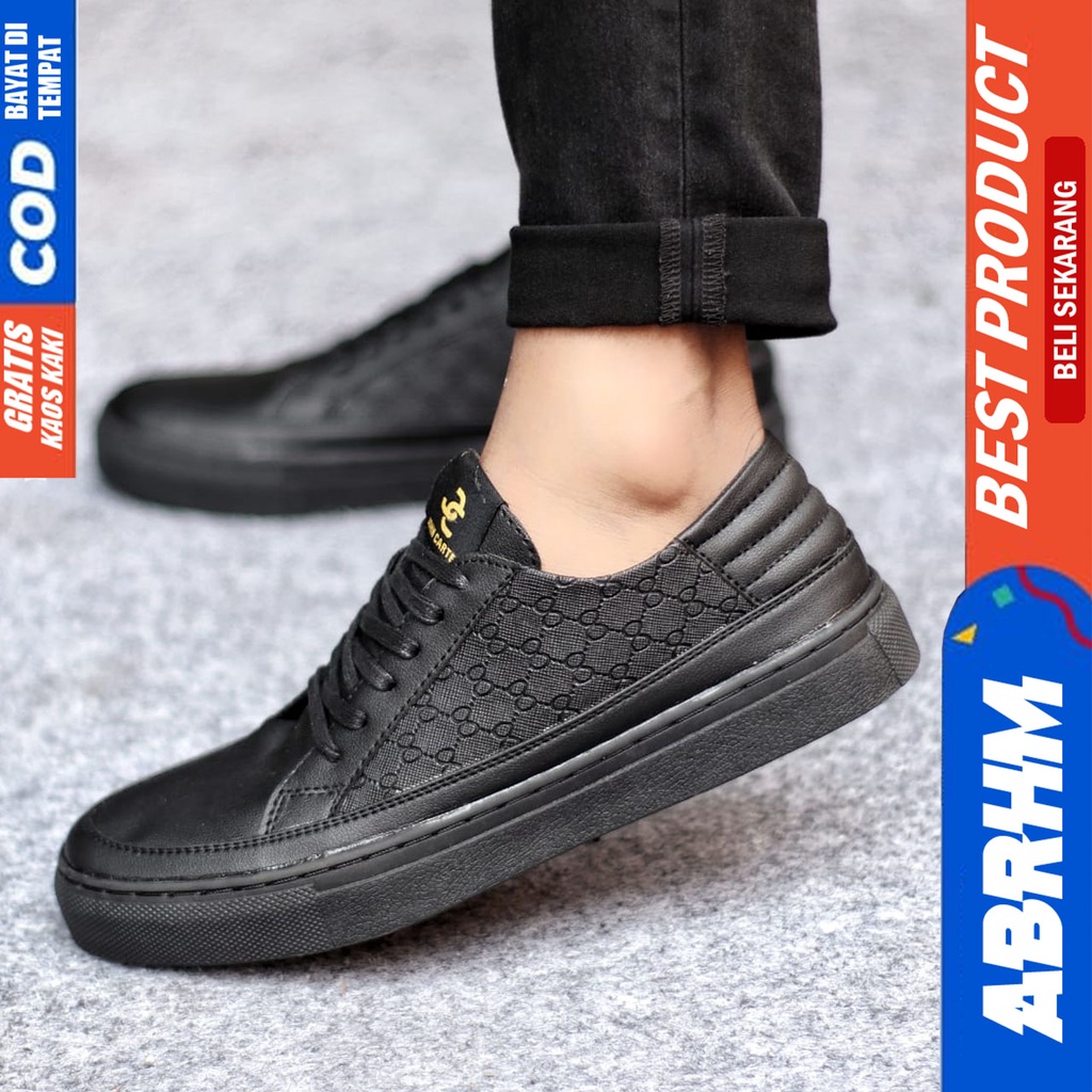 Sepatu Casual Pria Sneakers Hitam Kasual Kulit Pu Kekinian Kerja Kuliah Kantor Fashion Shoes Terbaru ABRHM ALTERIO