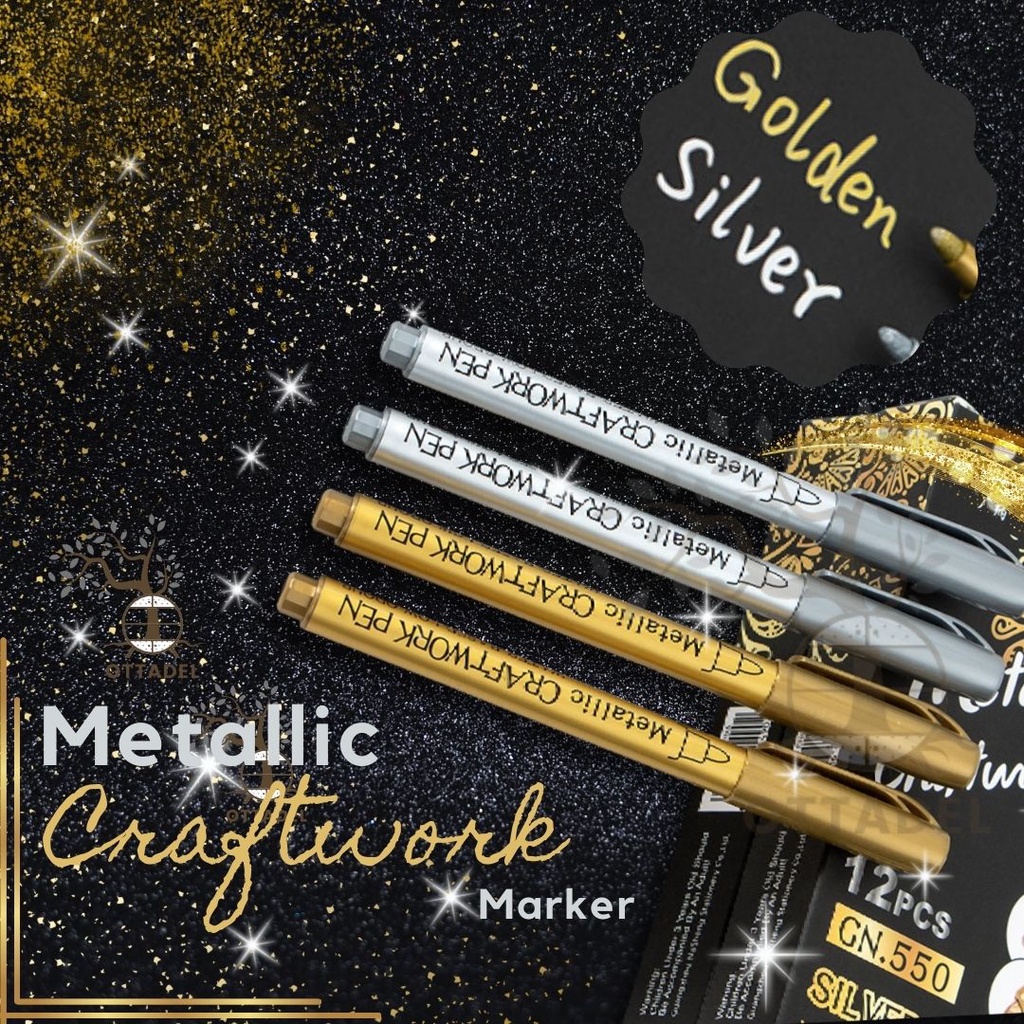 

Ottadel SY01 Metallic Gold Silver Pen Marker Spidol Metalik Emas Perak permanent Marker