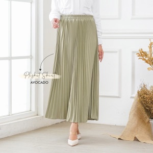 ROK PLISKET MURAH PRISKET PLEATED SALE POLOS REMPEL MUSLIMAH SKIRT ABG FLARE SKIRT MAYUNG FLOWY-AVOCADO