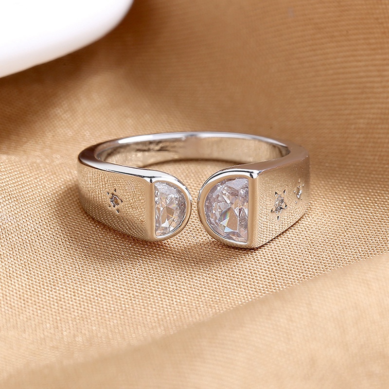 Fancyqube Cincin Wanita Model Terbuka Bentuk Geometris Bahan Cubic Zirconia Warna Emas Dapat Disesuaikan Untuk Pernikahan