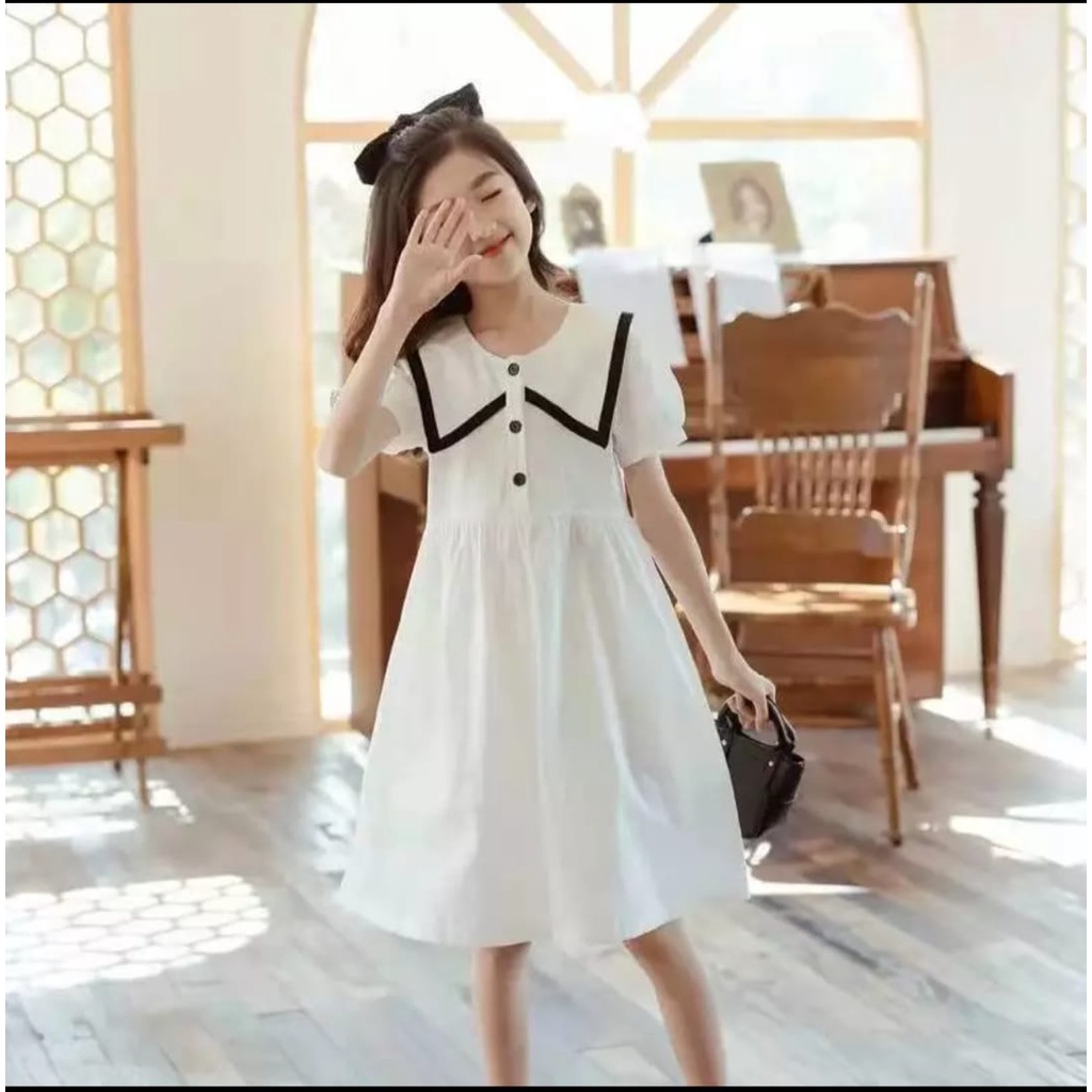 QFS - CLAUDYA DRESS / UMUR 7 - 10 TH/KOREA/DRESS KIDS / HITAM / PUTIH / TERBARU / TERLARIS