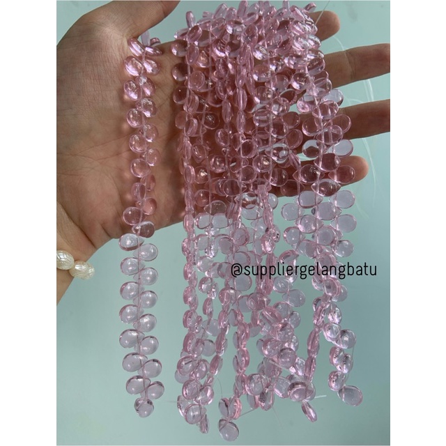 batu tetes air mata 10mm ROSE QUARTZ kristal bahan LUBANG SAMPING