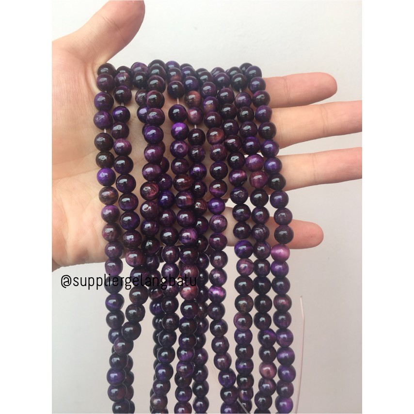 supplier purple tiger eye ungu 8mm natural bongkah batu biduri sepah motif serat aksesoris fashion