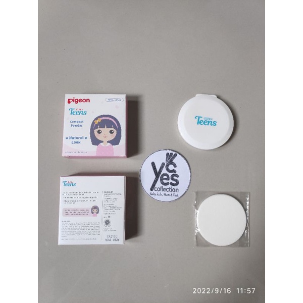 Pigeon Teens compact powder Natural Look Tempat Kaca + Refill PINK Bedak Padat refil isi Anak Remaja