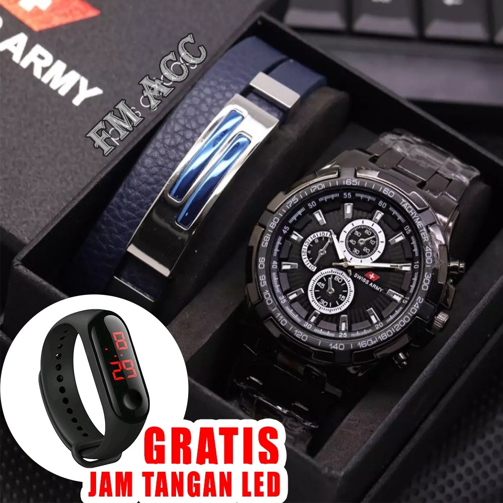 Jam Tangan Pria Stainles Keren import + Jam Gelang Led Murah