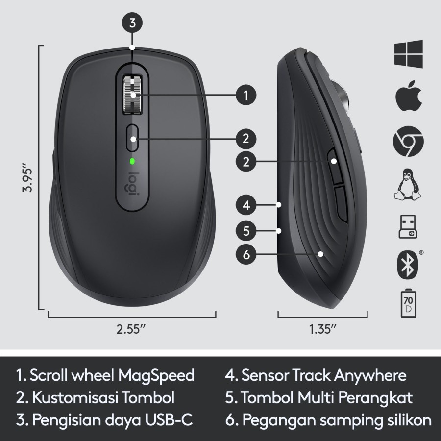 Logitech MX Anywhere 3 Mouse Wireless Performance Compact - For Mac