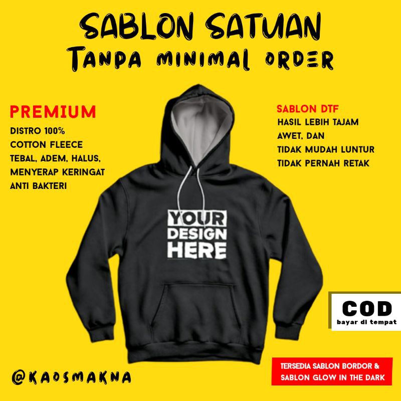 JAKET HOODIE  SWEATER CUSTOM  SATUAN  SABLON KATA KATA GAMBAR 