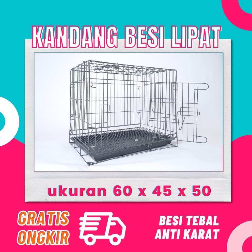 Kandang Kucing Anjing Kelinci - Besi Lipat Size M - Ukuran 60x40x50 -Anti Karat Kualitas Bagus