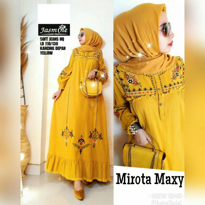 Gamis Denim Jeans Wanita Warna Kuning Kunyit Mustard VL Maxy Mirota Maxy Amarelo Maxy