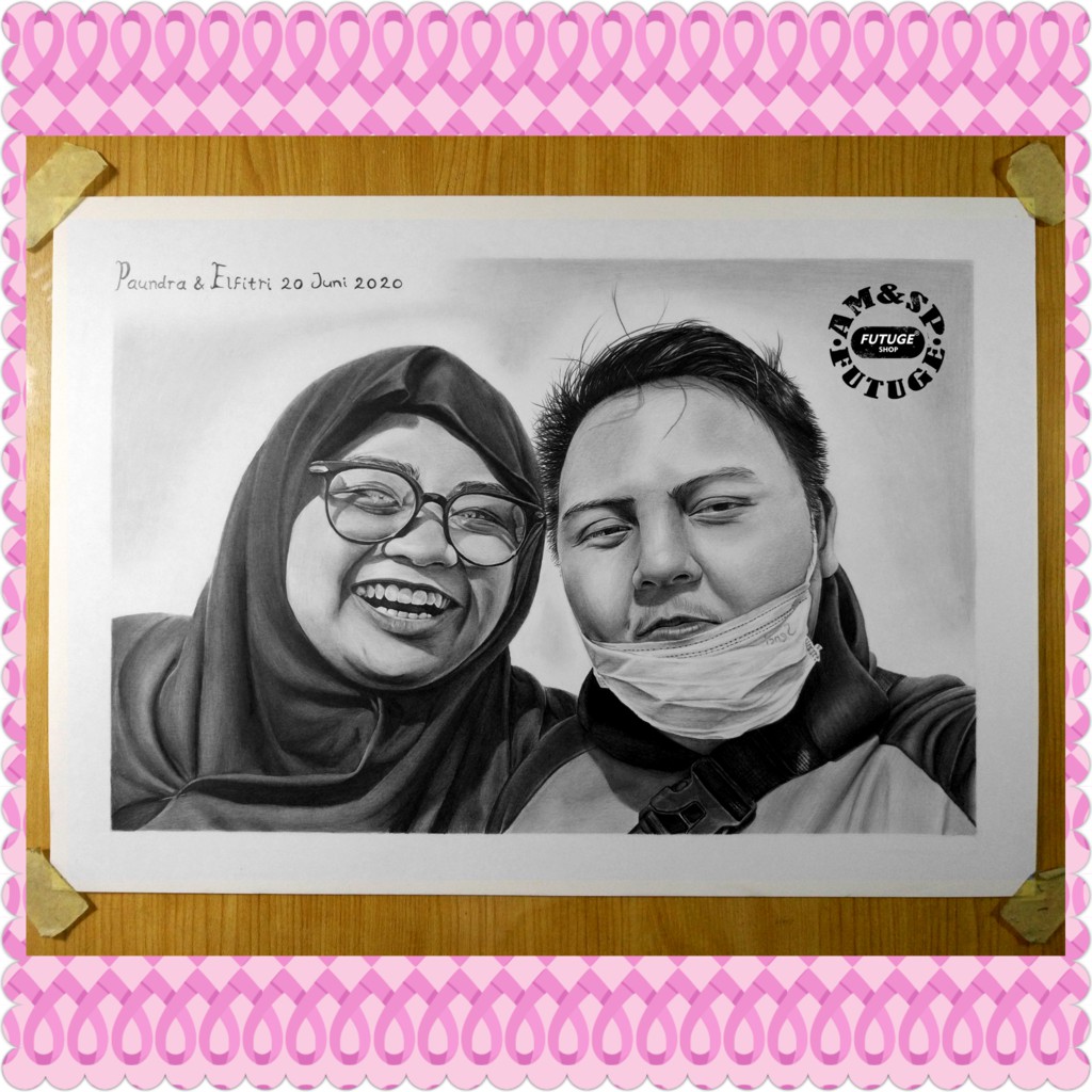 

Lukis/Sketsa Couple/2 Wajah Hitam-Putih A3