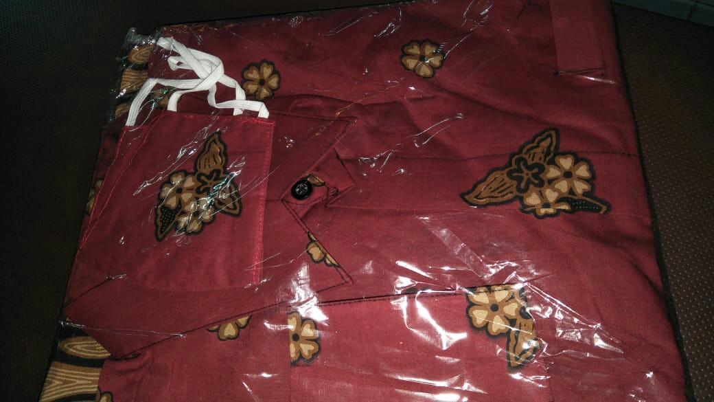 Cod Kemeja Batik Pria Furing Braja Lengan Panjang Merah Maron Kamulyan Modern