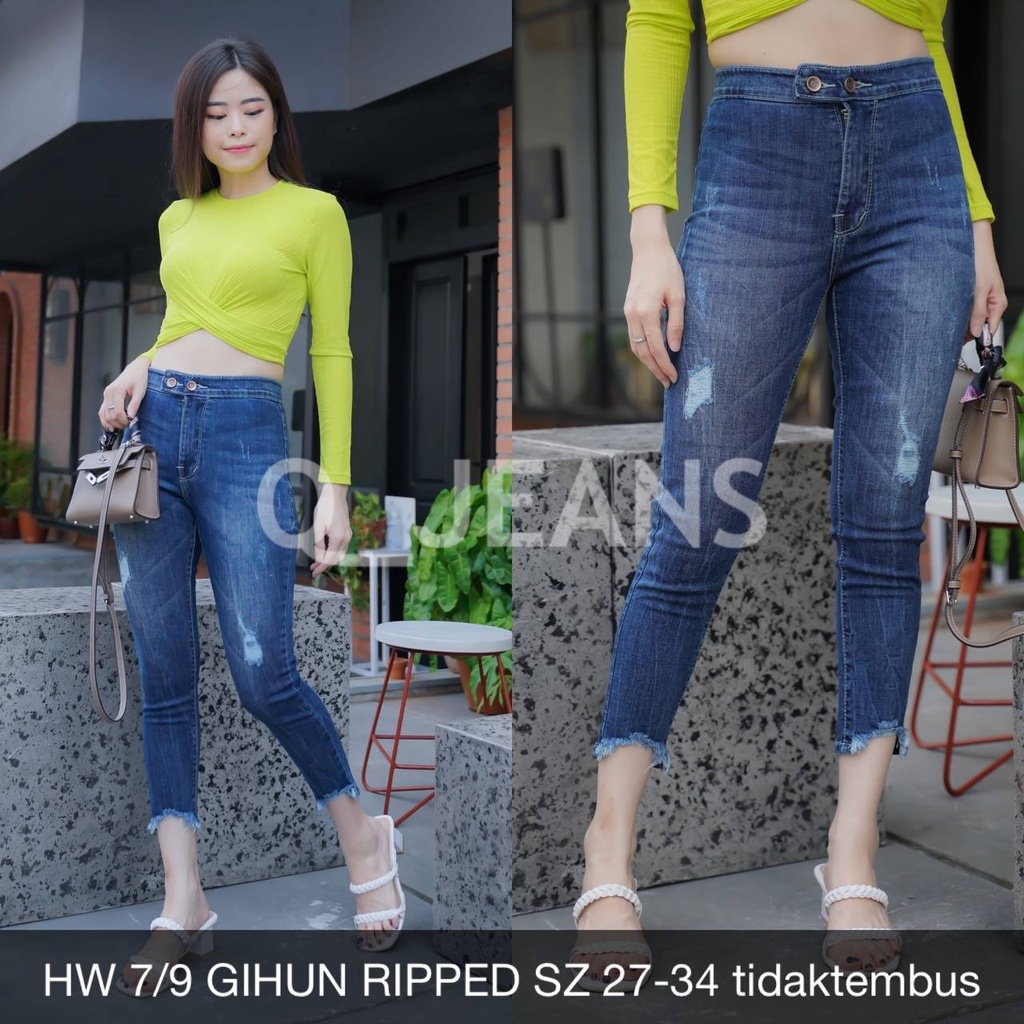 CELANA JEANS WANITA HW 7/9 GIHUN RIPPED