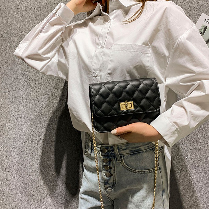 TAS SELEMPANG WANITA KULIT IMPORT HITAM MURAH RANTAI PREMIUM BATAM FASHION SLING BAG