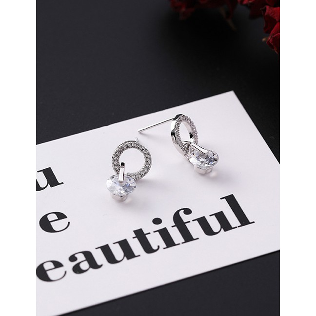 LRC Anting Tusuk Fashion Silver S925 Silver Needle Geometric Round Full Zircon Earrings F49385