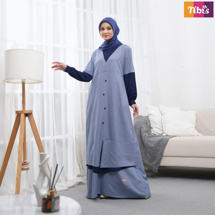 Gamis NIBRAS NB B81 / Dress Wanita Muslim Terbaru 2022 / Warna BURGUNDY - BLUE - GREY