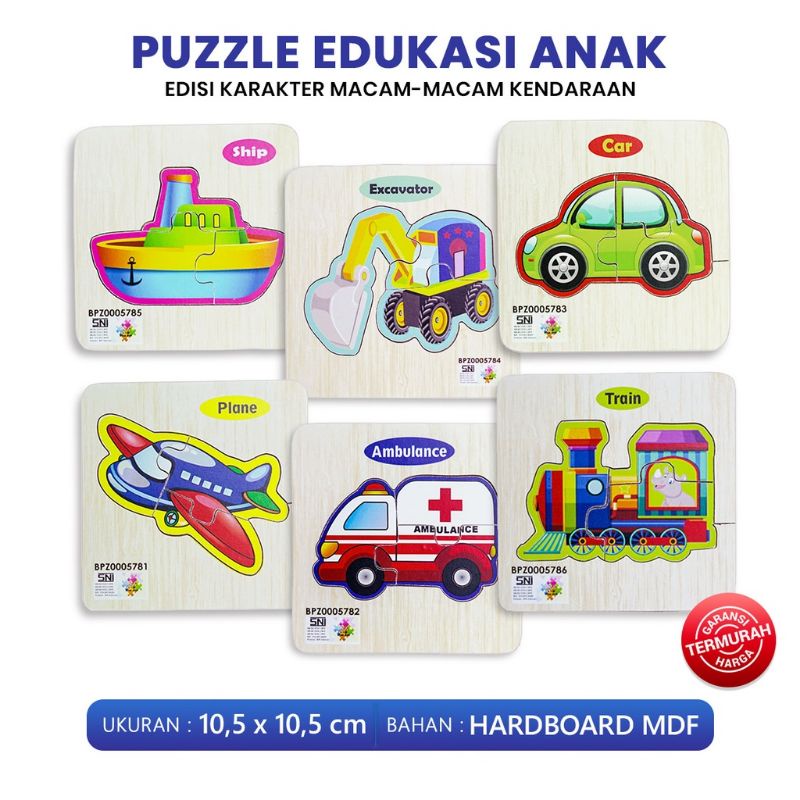 Puzzle Edukasi Anak Macam Kendaraan Ambulance Train Plane Car Excavator Ship