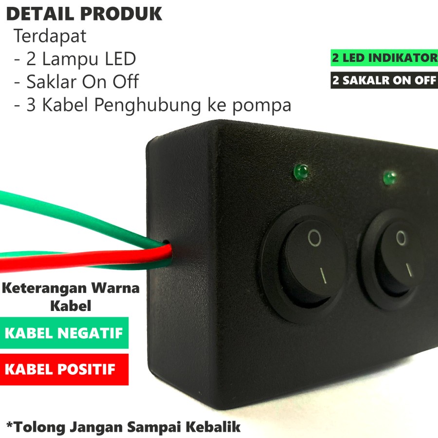 Saklar On/Off Box Saklar On Off untuk Pompa Dual - dilengkapi 2 Saklar dan 2 LED - KOTAK 2SAKLAR