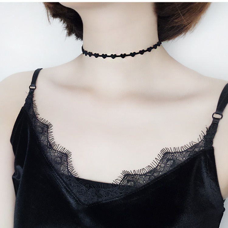 AC063 Kalung Leontine Hitam Pearl Karet Korea Necklace