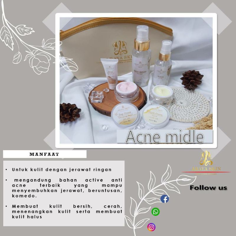 ARAYA SKIN ACNE MIDLE/PERAWATAN WAJAH SKINCARE/PAKET JERAWAT/AMAN BPOM