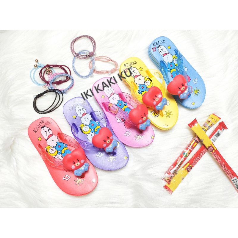 SANDAL IMPORT ANAK CEWEK BTS BT21 KARET EVA RINGAN LENTUR POITA 798-235 HATI UKURAN 24-29
